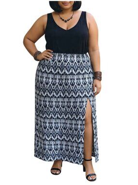 Faded Glory Plus Size XL (16-18) Dress Maxi Double V-Neck Sleeveless Side Split